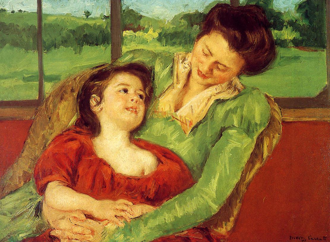 Reine Lefebre and Margot before a Window - Mary Cassatt Painting on Canvas